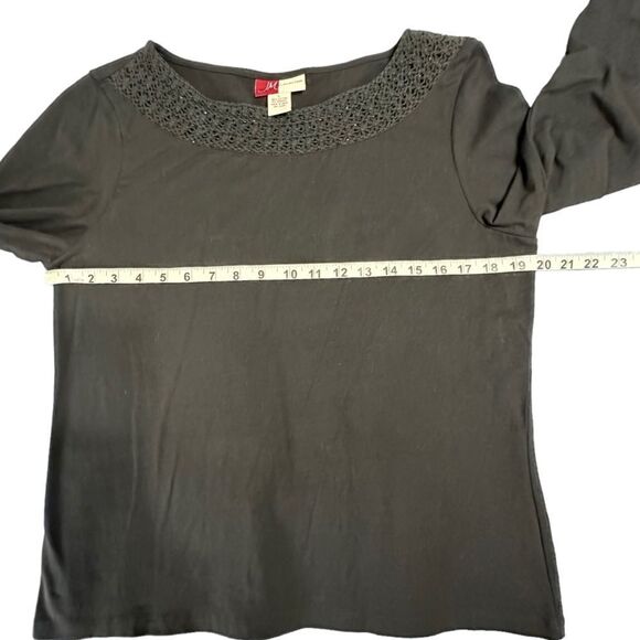 JM Collection Black beaded scoop neck 3/4 sleeve jersey Top size Large - Picture 7 of 10